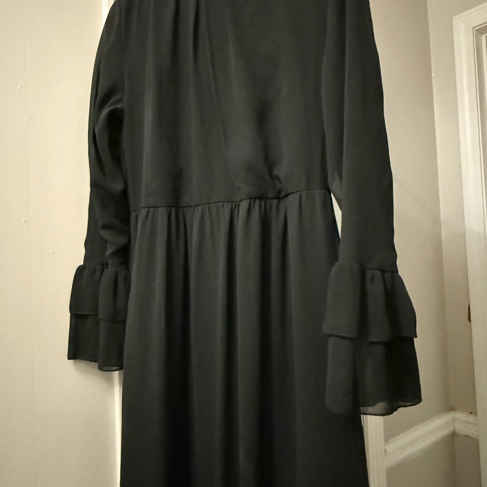 Chic Black Long Sleeve Dress with Ruffle Cuffs